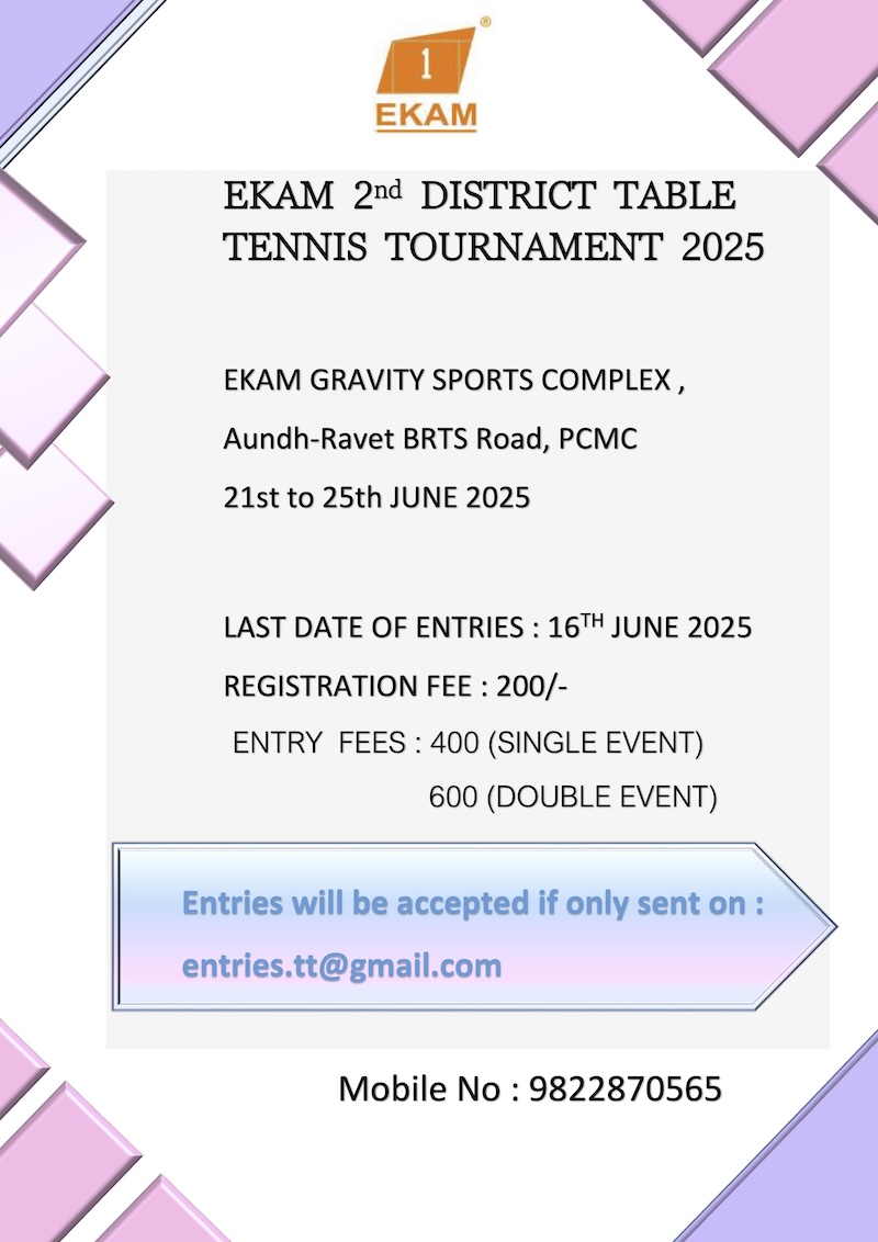 Event photo for Ekam District Ranking Table Tennis Tournament 2025-2nd district Ranking tournament for year 2025